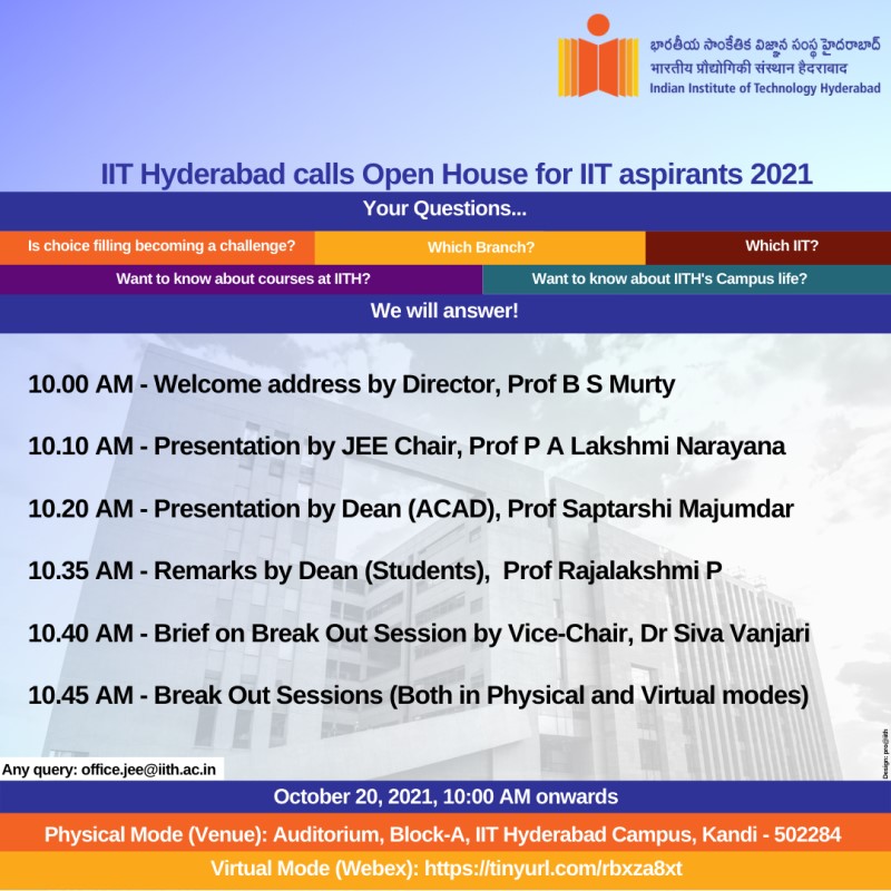 IIT Hyderabad calls Open House for IIT aspirants 2021