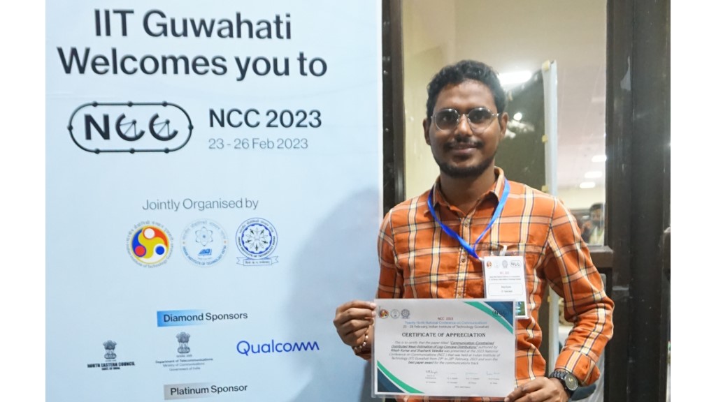 Ritesh Kumar (PhD Scholar) has received the Best Paper Award (Communications Track) at the 2023 National Conference on Communications