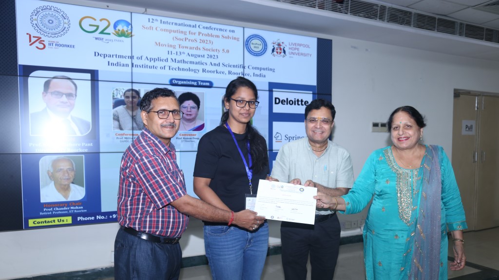 Indira Roy (PhD Student) has been awarded the Best student paper award at the 12th International conference on Soft Computing for Problem Solving (SocPros 2023) - Moving towards society 5.0