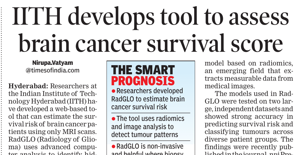 IIT Hyderabad Researchers Rahul K. and Kavitha Kundal Develop AI Tool for Brain Cancer Prognosis
